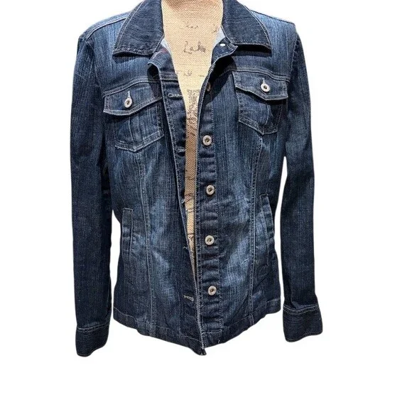 Tommy Hilfiger Jacket Womens XL Dark Wash Denim Trucker Button Front Blue - Picture 1 of 11